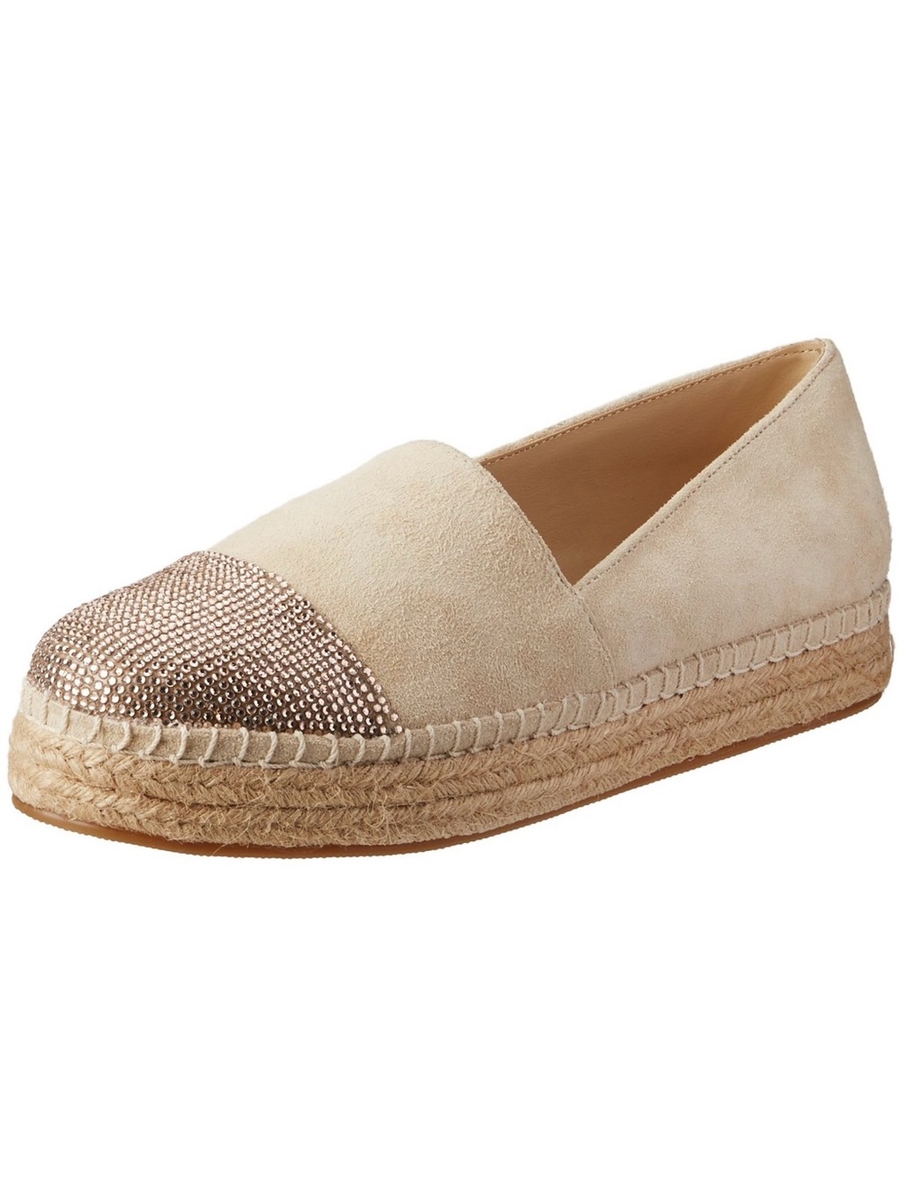 Steve Madden Beige Suede Espadrille Slip-On with Gold Embellished Toe 6.5